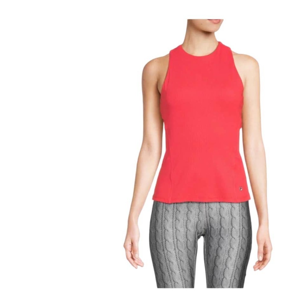 Fila Athletic Ribbed‎ Criss Cross Halter Fitness Top in Hot Coral NWT